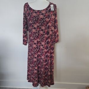 Roaman's Red and Black Paisley Long Sleeve Dress 2X Petite